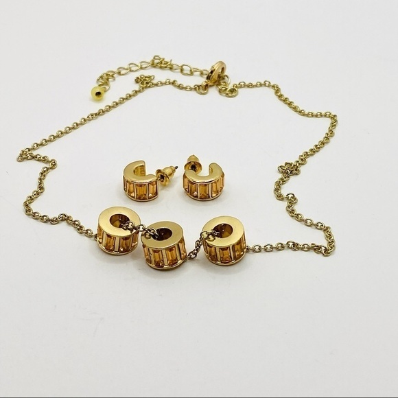 Jewelry Set Earrings Necklace Peach Crystals - Picture 2 of 12